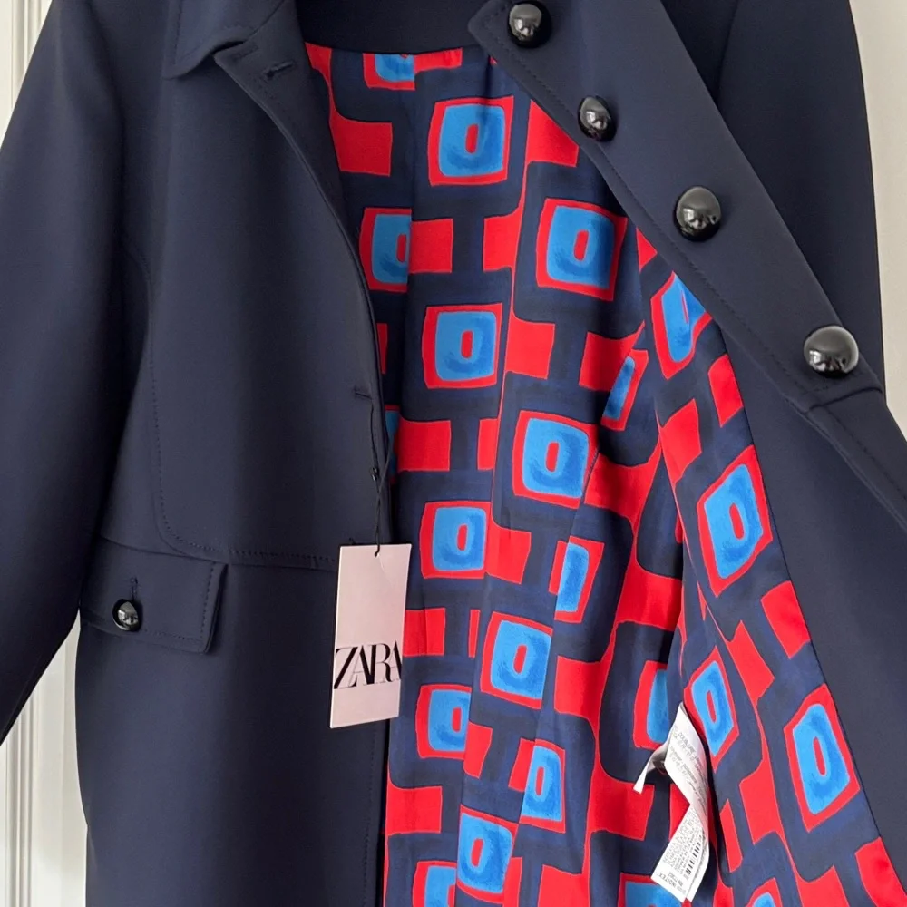 ZARA Navy Blue Polyester Car Coat - Picture 4 of 4